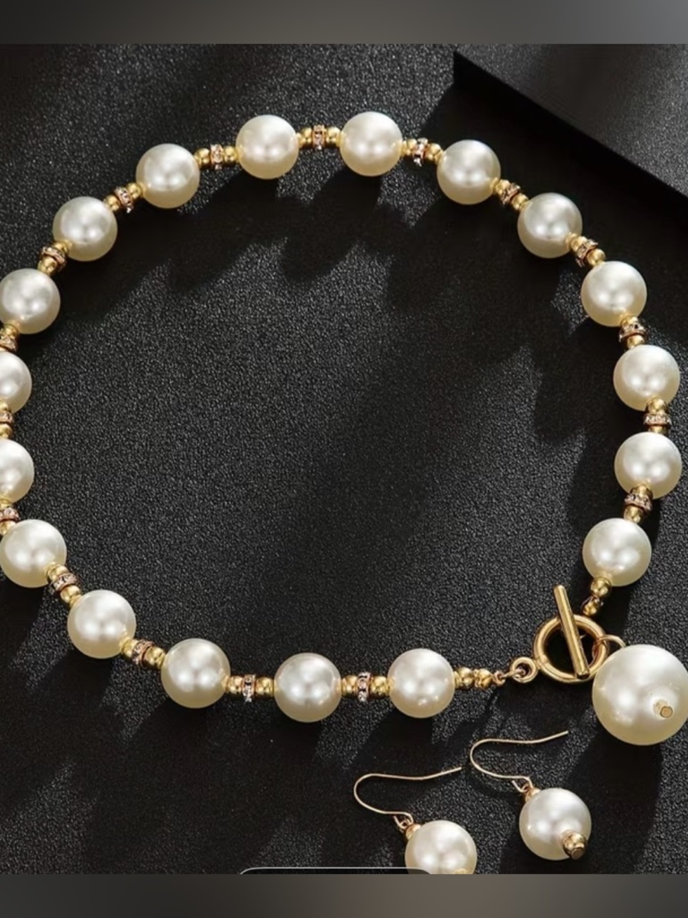 Classic faux white Pearl Drop studded Necklace and Earring Set - Picture 5 of 8